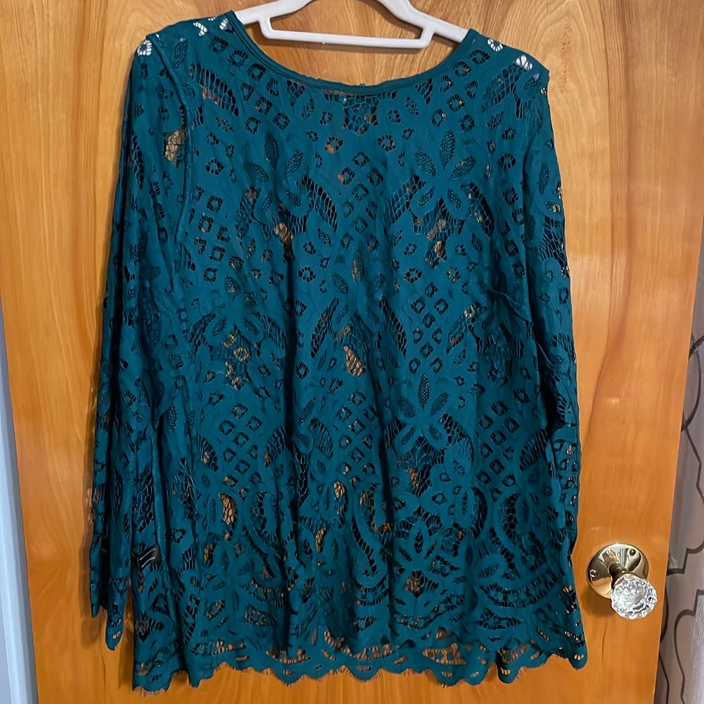 Turquoise long sleeve lace blouse. Lane Bryant. Size 14. Worn once.
